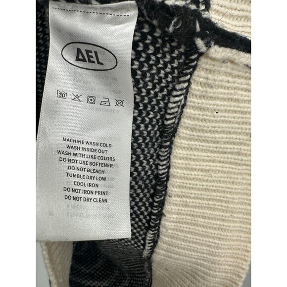 Elfric Eden Mens Black Cream Knit Crewneck Sweater Size L Graphic Artsy 3D Retro - Picture 7 of 8